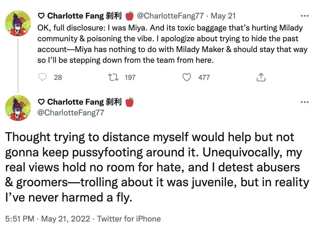Tweet contenant la réponse de Charlotte Fang