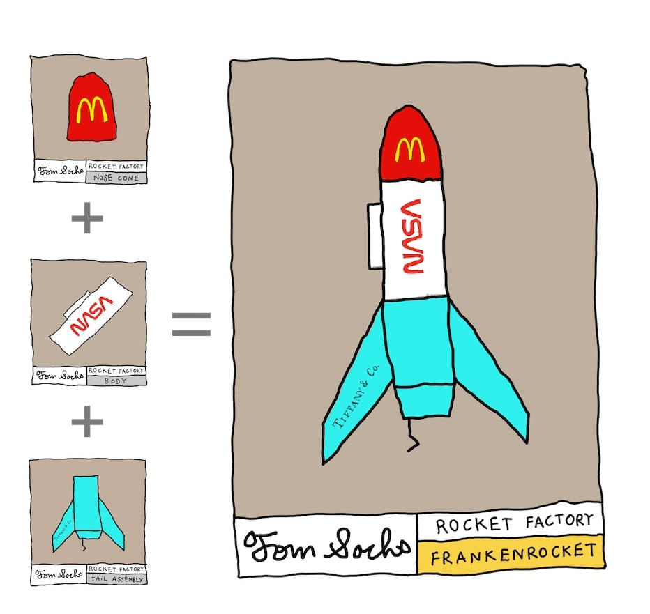 Un Tom Sachs Frankenrocket avec les logos de la NASA, McDonalds