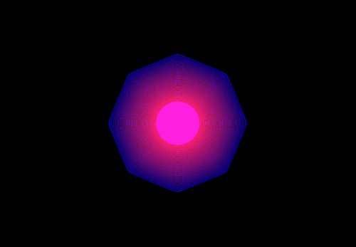 Une image du NFT de Kevin McCoy, Quantum.  Un espace noir entoure une forme circulaire rose. 