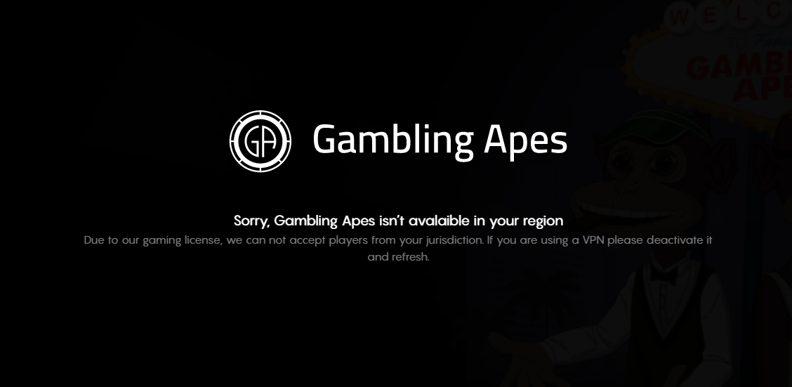 Message de blocage de région de Gambling Apes