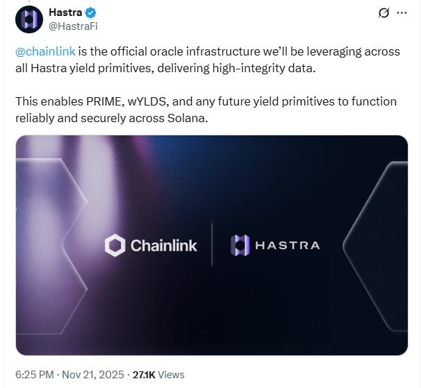 Partenariat Chainlink et Hastra