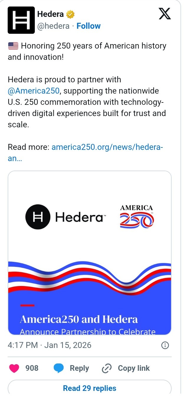 Hedera s'associe à America250 pour dynamiser les expériences numériques à l'occasion du 250e anniversaire des États-Unis